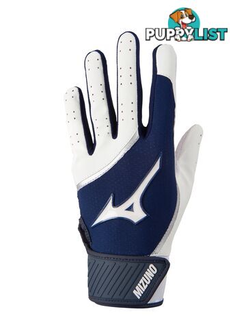 Mizuno MVP Youth Baseball/Softball Batting Gloves - White/Navy - MIZUNO