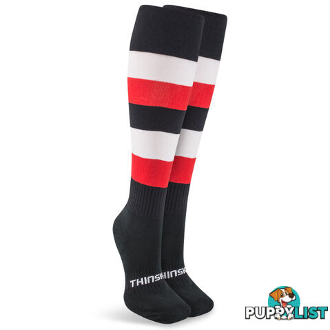 Thinskins Fine Knit Football Socks - Black/White Red Hoops - THINSKINS