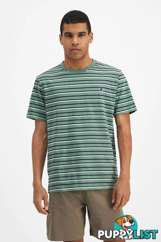 Champion Mens Script Stripe Tee - Green Stripe - CHAMPION