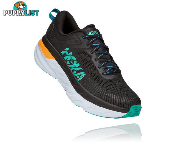 Hoka Mens Bondi 7 Running Shoe - Black/Atlantis - HOKA