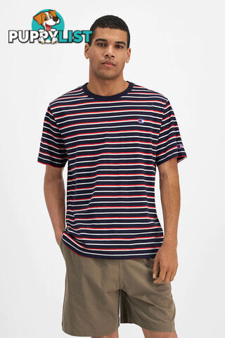 Champion Mens Script Stripe Tee - Navy Stripe - CHAMPION