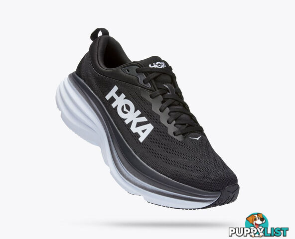 Hoka Bondi 8 Wide Womens Running Shoe - Black/White - HOKA