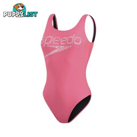 Speedo Womens Logo Deep U-Back One Piece - Fluo Pink/White - SPEEDO