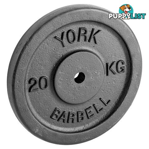 York Black 20Kg Cast Iron Weight Plate - YORK - 014961024173