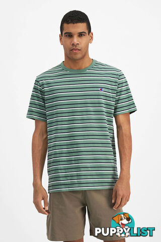 Champion Mens Script Stripe Tee - Green Stripe - CHAMPION