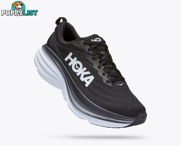 Hoka Bondi 8 Wide Mens Running Shoe - Black/White - HOKA