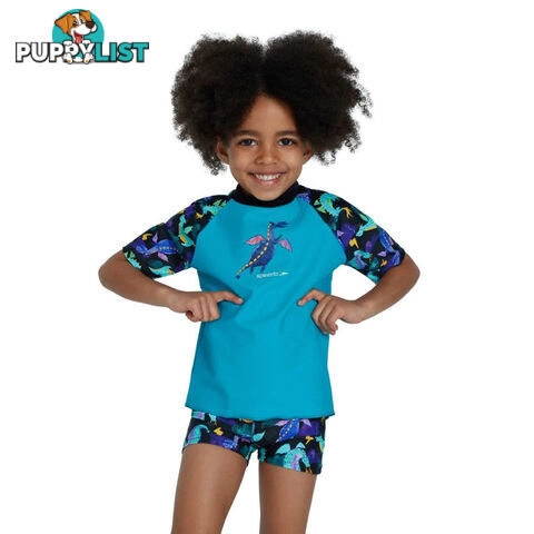 Speedo Toddler Boys Printed LS Rashie - Black/Aqua Green/Indaco - SPEEDO