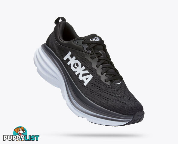 Hoka Bondi 8 Wide Mens Running Shoe - Black/White - HOKA