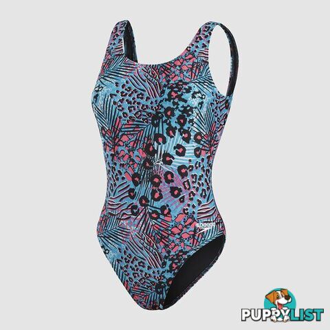 Speedo Womens Allover Deep U-Back One Piece - Black/Hypersonic/Pool/Pink - SPEEDO