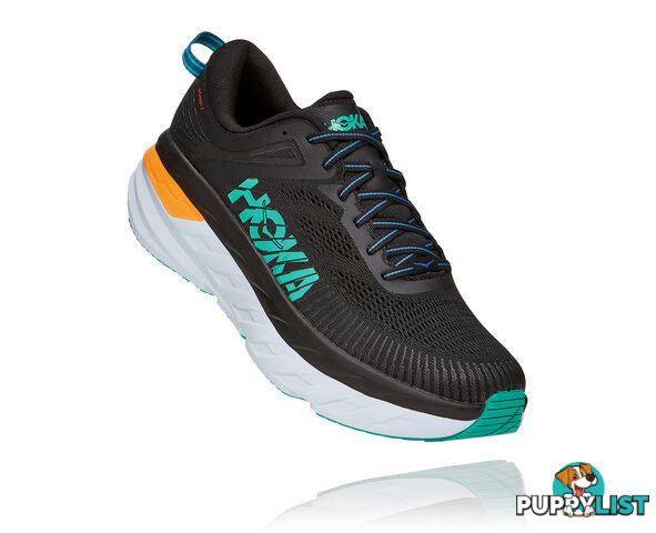 Hoka Mens Bondi 7 Running Shoe - Black/Atlantis - HOKA