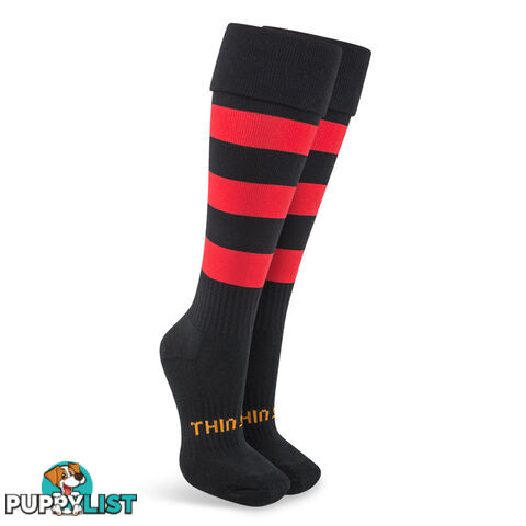 Thinskins Fine Knit Football Socks - Black/Red Hoops - THINSKINS