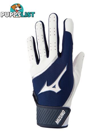 Mizuno MVP Youth Baseball/Softball Batting Gloves - White/Navy - MIZUNO