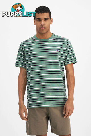 Champion Mens Script Stripe Tee - Green Stripe - CHAMPION