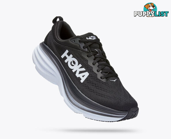 Hoka Bondi 8 Wide Mens Running Shoe - Black/White - HOKA