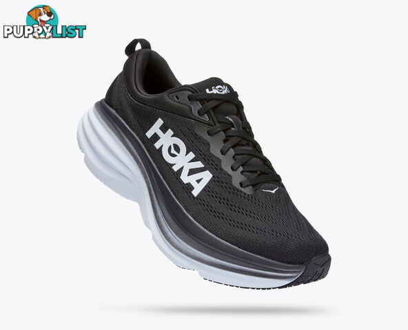 Hoka Bondi 8 Wide Womens Running Shoe - Black/White - HOKA