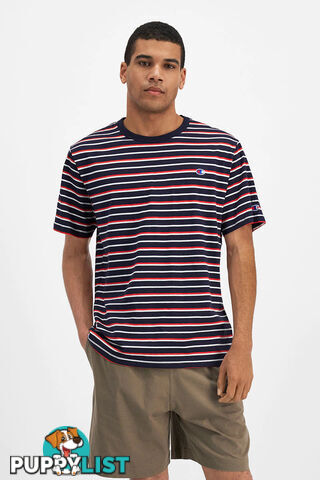 Champion Mens Script Stripe Tee - Navy Stripe - CHAMPION