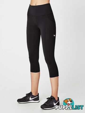 Running Bare Womens Ab Waisted Power Moves 3/4 Tight - Black - RUNNING BARE - 9315800354026