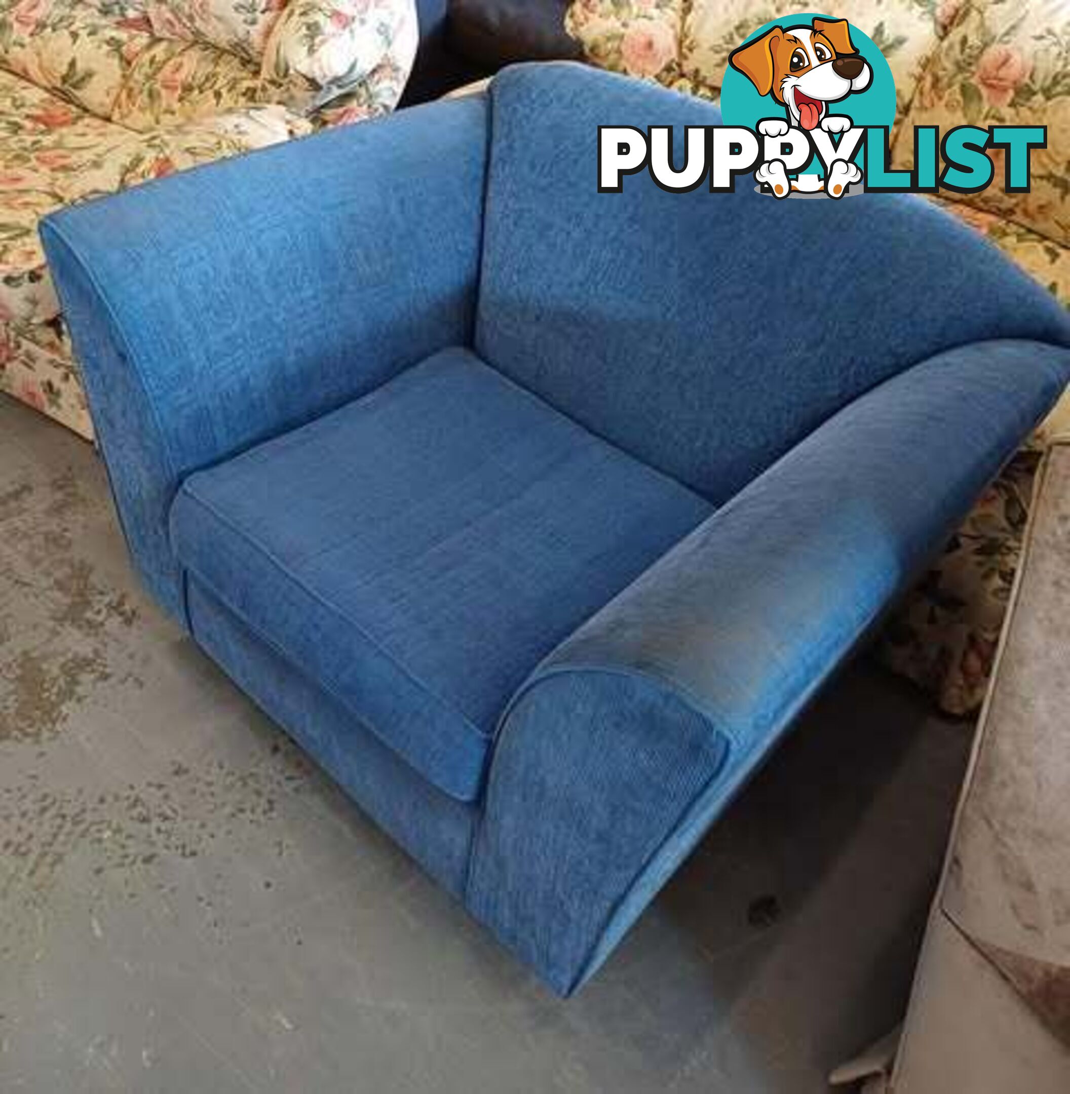 Extra Large very comfortable blue single lounge chair.