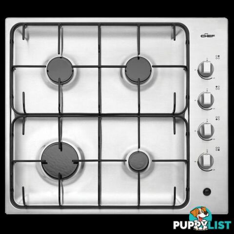 Chef 60cm Stainless Steel 4 Burner Gas Cooktop Model: GHS607S