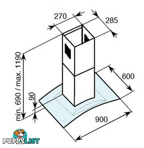 Baumatic 90cm Curved Glass S/Steel Island Canopy - BAH93CG IS