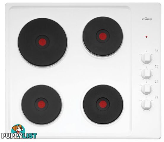 Chef 60cm White Enamel Solid Hotplate Cooktop - EHC617W Cat C