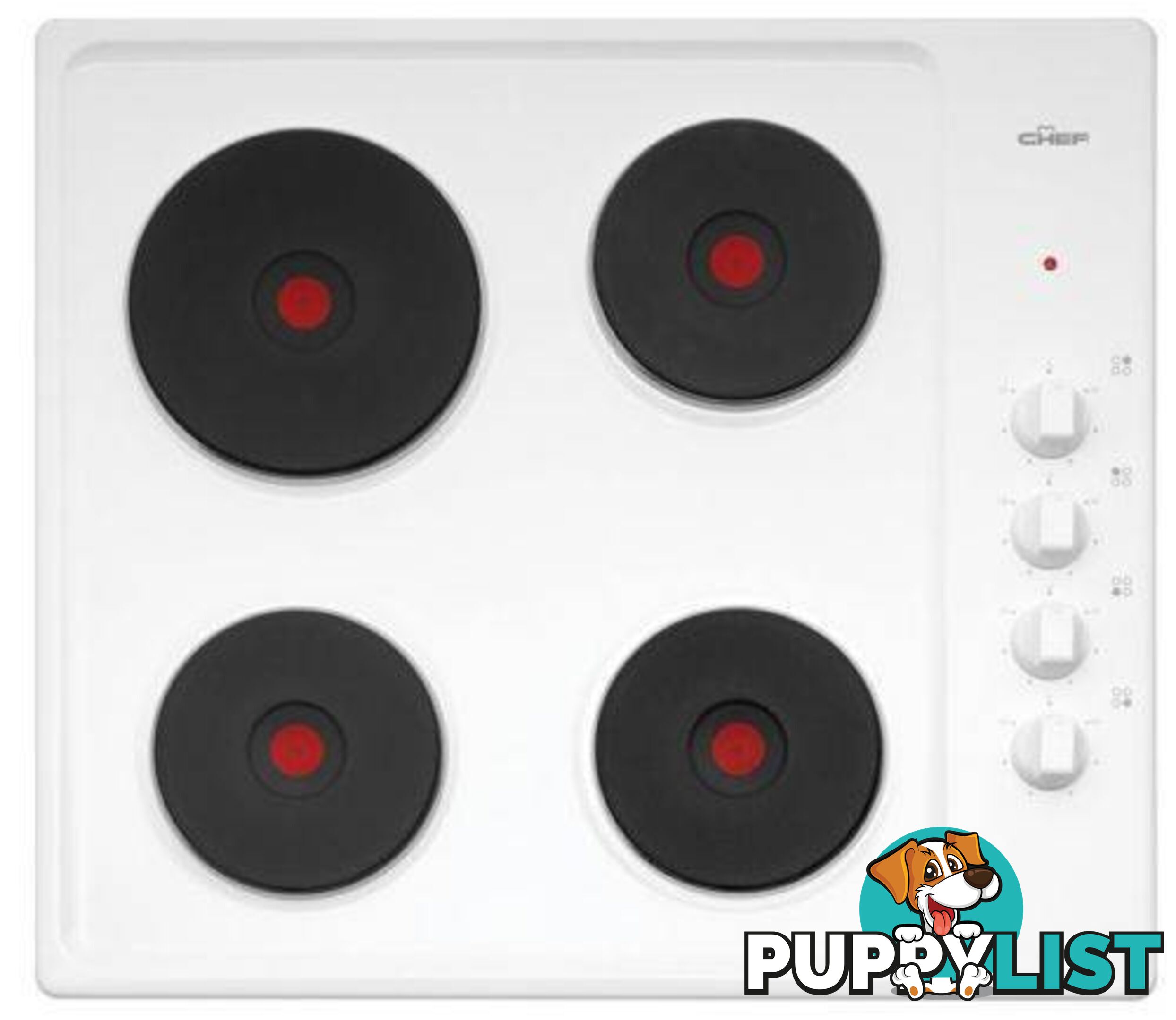 Chef 60cm White Enamel Solid Hotplate Cooktop - Model: EHC617W