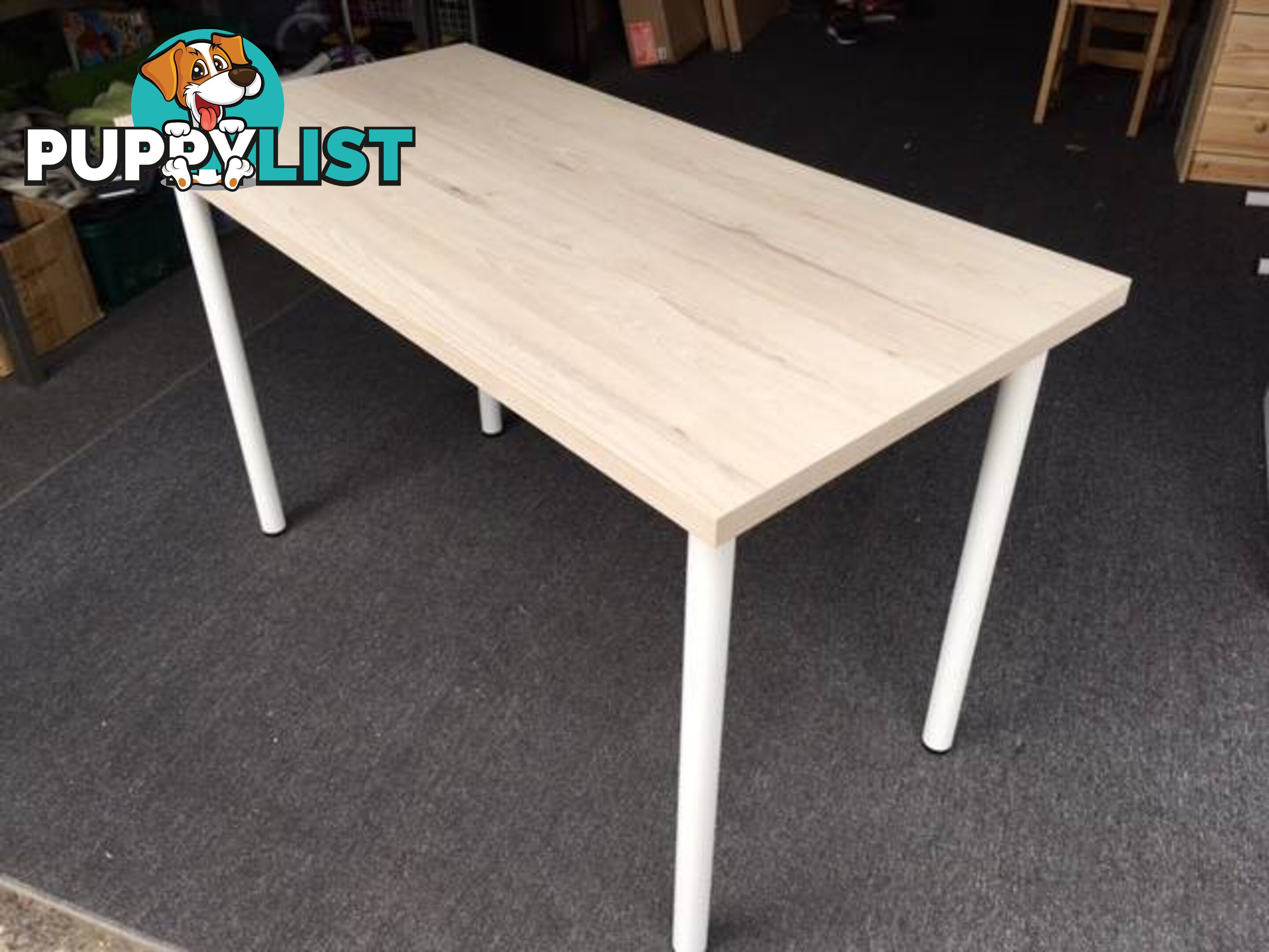 Desk - Laminated White Wash Timber Look Top with White Metal Legs