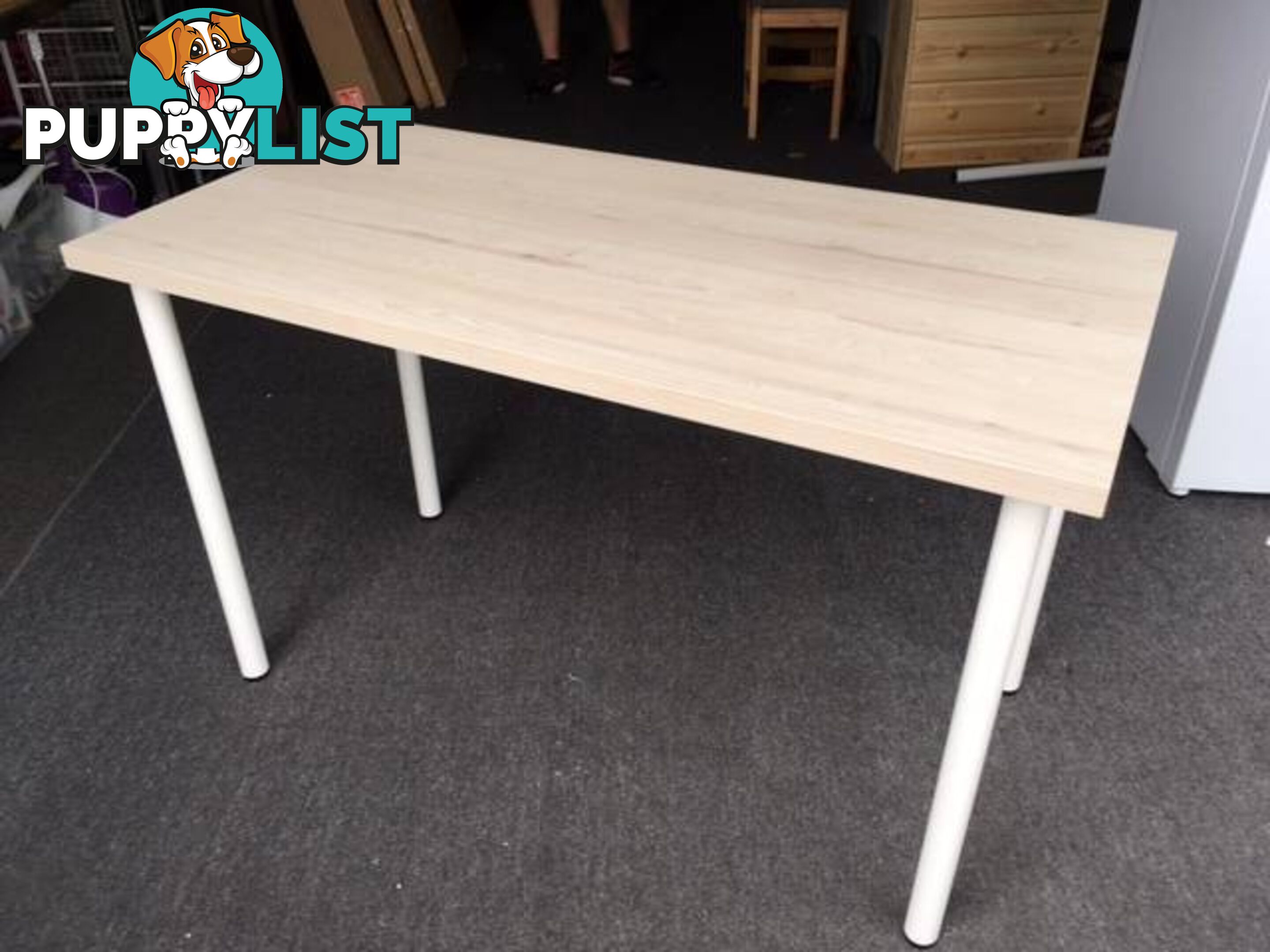 Desk - Laminated White Wash Timber Look Top with White Metal Legs