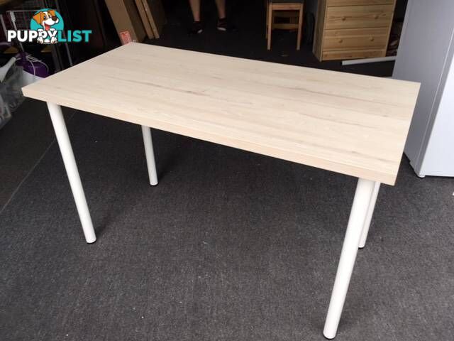 Desk - Laminated White Wash Timber Look Top with White Metal Legs