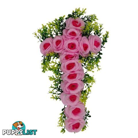 Gravesite Artificial Floral Cross Light Pink & Dark Pink 44 x 30cm - 800336