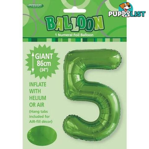 Lime Green 5 Numeral Foil Balloon 86cm (34) - 9311965506157