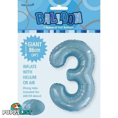 Powder Blue 3 Numeral Foil Balloon 86cm (34) - 9311965506638