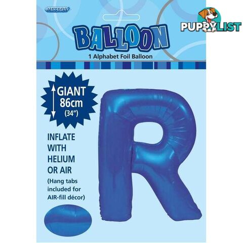 Royal Blue R Alphabet Foil Balloon 86cm (34) - 9311965483878