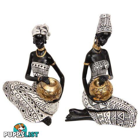 Sitting African Lady Holding Bowl 19cm Assorted Designs - 9319844630535