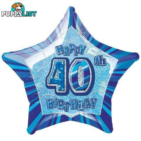 Glitz Blue 40th Birthday Star 50cm (20) Foil Balloon Packaged - 011179551316