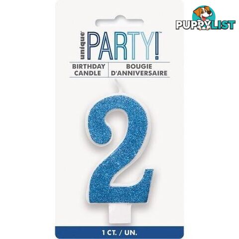 Numeral Candle 2 - Glitter Blue - 011179842629