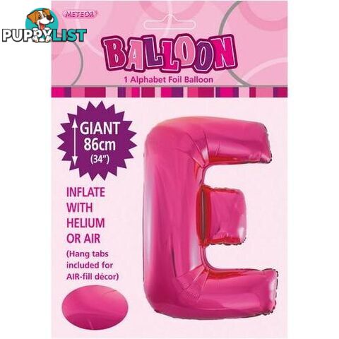 Hot Pink E Alphabet Foil Balloon 86cm (34) - 9311965431343