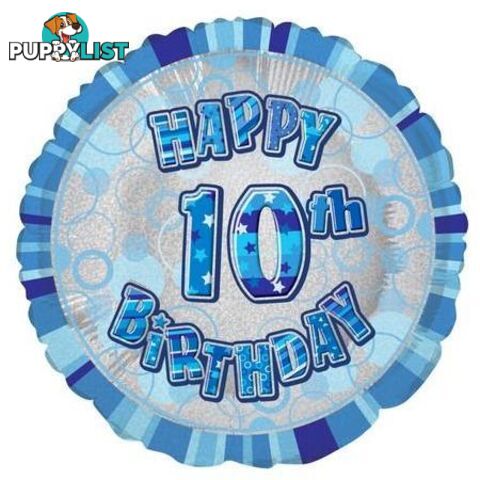 Glitz Blue 10th Birthday Round 45cm (18) Foil Balloon Packaged - 011179556540