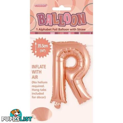 Rose Gold R Alphabet Foil Balloon 35cm (14) - 9311965447672