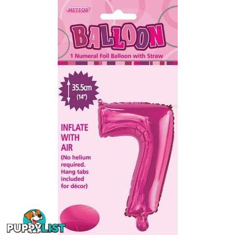 Hot Pink 7 Numeral Foil Balloon 35cm (14) - 9311965429074