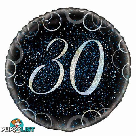 Glitz Blue 30th Birthday 45cm (18) Foil Balloon Packaged - 011179558087