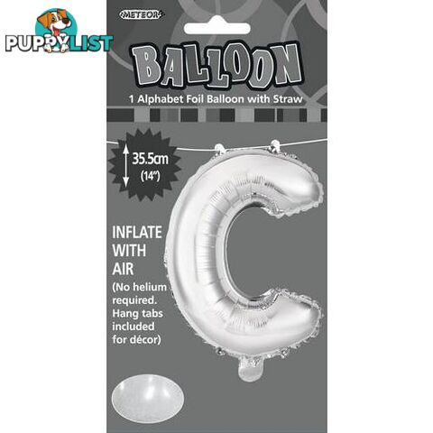 Silver C Alphabet Foil Balloon 35cm (14) - 9311965446828