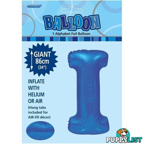 Royal Blue I Alphabet Foil Balloon 86cm (34) - 9311965483786