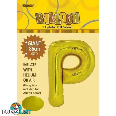 Gold P Alphabet Foil Balloon 86cm (34) - 9311965431756