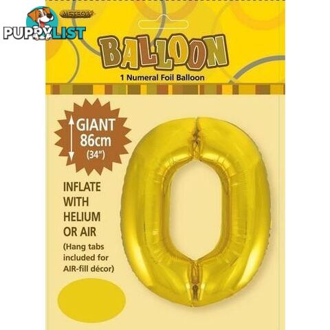 Gold 0 Numeral Foil Balloon 86cm (34) - 9311965483106