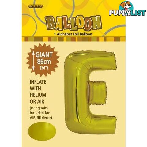 Gold E Alphabet Foil Balloon 86cm (34) - 9311965431640