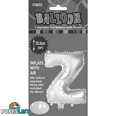 Silver Z Alphabet Foil Balloon 35cm (14) - 9311965447054