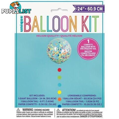 Clear 60.9 (24) Balloon With Multi Coloured Confetti & Dots Tail - 011179546114