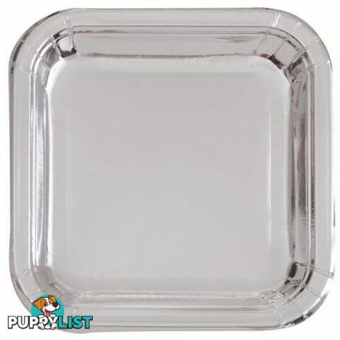 Silver Foil 8 x 18cm (7) Square Paper Plates - 011179323241