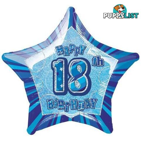 Glitz Blue 18th Birthday Star 50cm (20) Foil Balloon Packaged - 011179551255